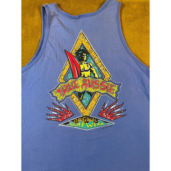 VTG 1992 True Aussie Original Surfwear Tank Top Blue Graphic Print Surfer Vibe - Picture 3 of 14